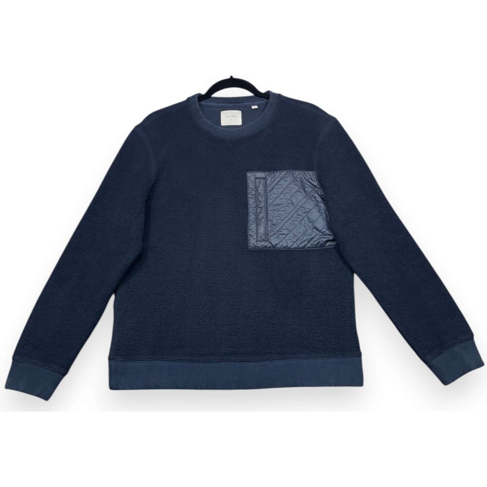 Billy Reid Sweatshirt Mens L Navy Blue Quilted Pocket Pullover Sweater Cotton